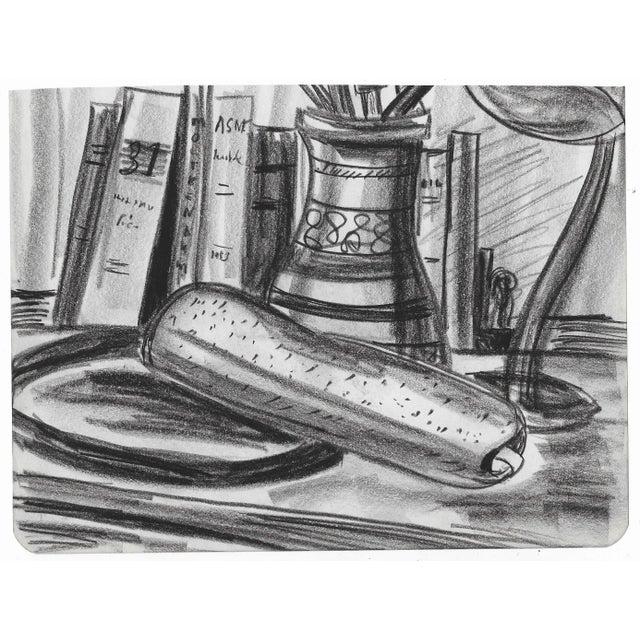 1950s MCM desktop drawing by artist Virginia L. Spencer. Unsigned, from a sketchbook of San Francisco subjects by Spencer.