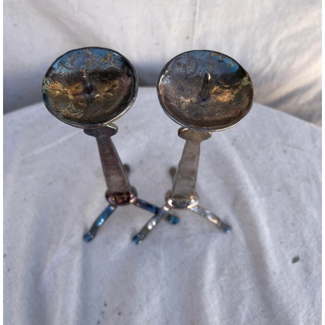 Vintage 1960s Hand Forged Silver Candle Holders - a Pair For Sale - Image 4 of 7
