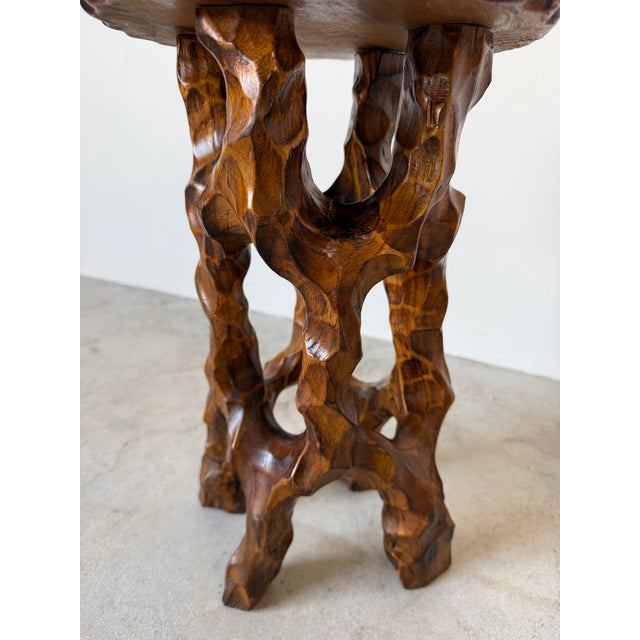 Wood Vintage Organic Hand-Carved Mahogany Wood Plant Stand / Pedestal Table For Sale - Image 7 of 12