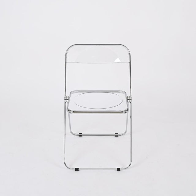 Italian Clear Acrylic Chrome Frame Plia Chairs by Giancarlo Piretti for Castelli, 1990s, Set of 8 For Sale - Image 15 of 18