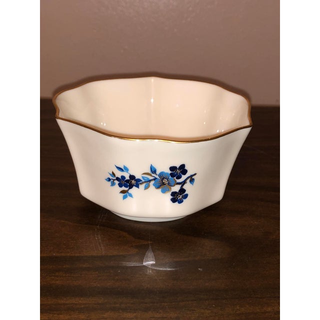 Blue Vintage Lenox "Pagoda" Blue & Gold Porcelain Vases & Bowl - Set of 3 For Sale - Image 8 of 18