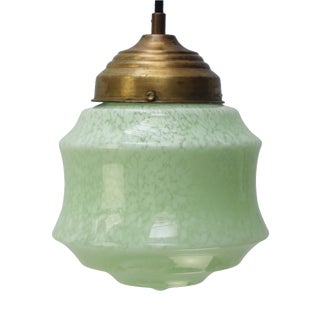 French Art Deco Green Clichy Glass Pendant Lamp For Sale