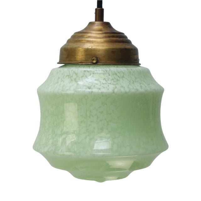 French Art Deco Green Clichy Glass Pendant Lamp For Sale