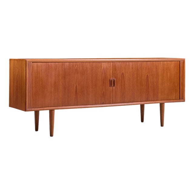 Svend Aage Larsen Mid Century Danish Teak Tambour Door Credenza For Sale