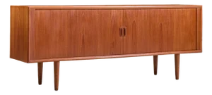 Svend Aage Larsen Mid Century Danish Teak Tambour Door Credenza