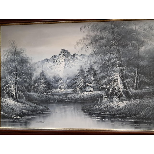 Large Oil Painting, Black & White Winter Landscape on Canvas, H. Gamlen, 1980 For Sale - Image 17 of 18