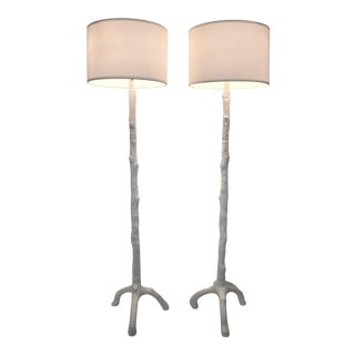 White Faux Bois Floor Lamps Inspired by Serge Roche - a Pair For Sale