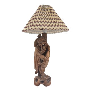 Chinese Carved Wood Desk Lamp, 1950s-1960s For Sale