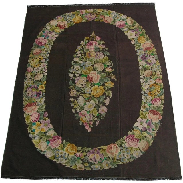 19th Century Antique Needlework Floral Rug For Sale - Image 9 of 9