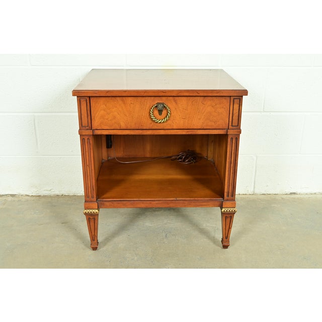 French Henredon French Regency Louis XVI Carved Walnut Nightstand, Circa 1960s For Sale - Image 3 of 18