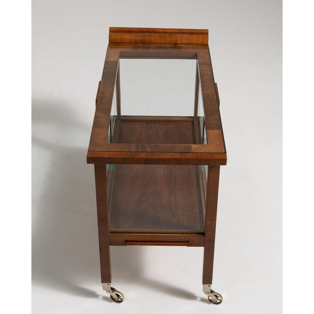 1930-1939 France Rich Walnut Brown Glass-Front Walnut Bar Cart For Sale - Image 11 of 11