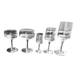12 People Set 5 Sizes-58pcs Crystal Wine Glasses-1970 Society Crystal -Delicate Flower Etched Design For Sale