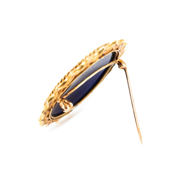 Victorian Antique French 18k Yellow Gold Enamel Lady Portrait Brooch Pin For Sale - Image 4 of 8