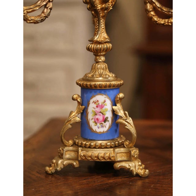 Mid 19th Century Pair of 19th Century French Louis XVI Gilt Bronze and Porcelain Candelabras For Sale - Image 5 of 8