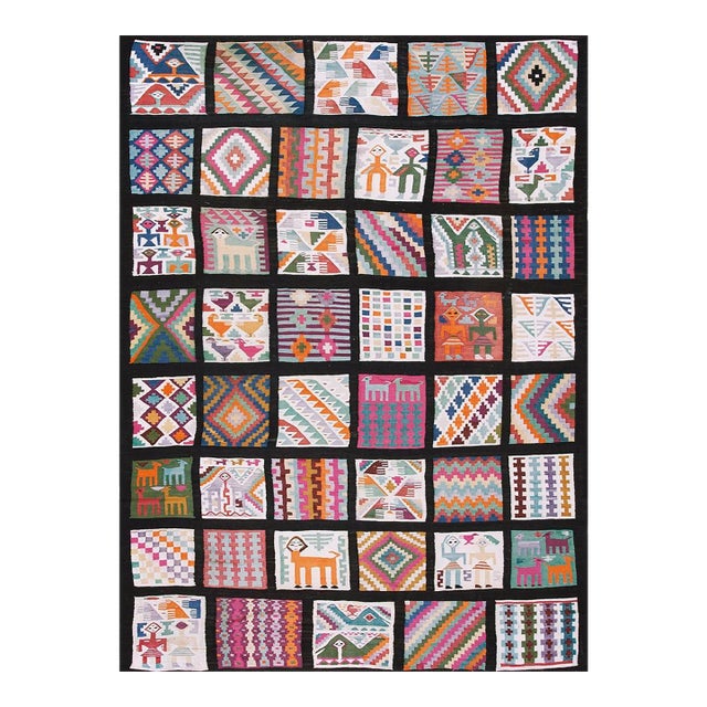 1930s Geometric Folk Art Multicolor Antique Tunisian Gafsa Flatweave Rug For Sale