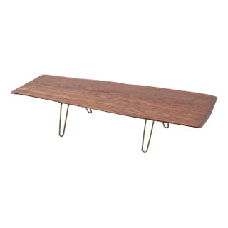 Wooden Coffee Table with Brass Legs For Sale