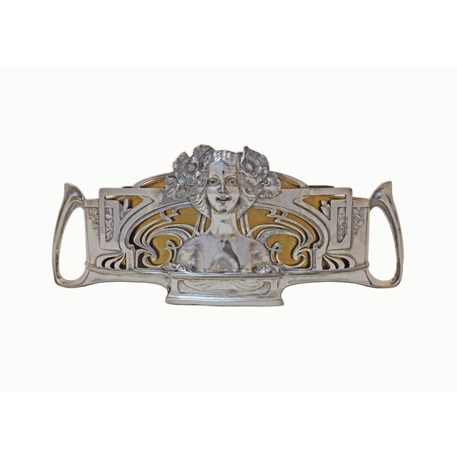 Art Nouveau Antique Silverplate Jardiniere Art Nouveau Jugendstil Centerpiece Bronzed Copper Liner For Sale - Image 3 of 9