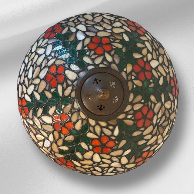 Art Nouveau 1920s Leaded Glass Handel Table Lamp With Copper Patina For Sale - Image 3 of 8