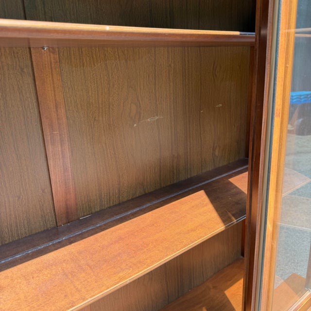 Mid 20th Century Walnut Hutch China Cabinet With Rosewood Pulls in Style of Kent Coffey Perspecta For Sale - Image 11 of 11