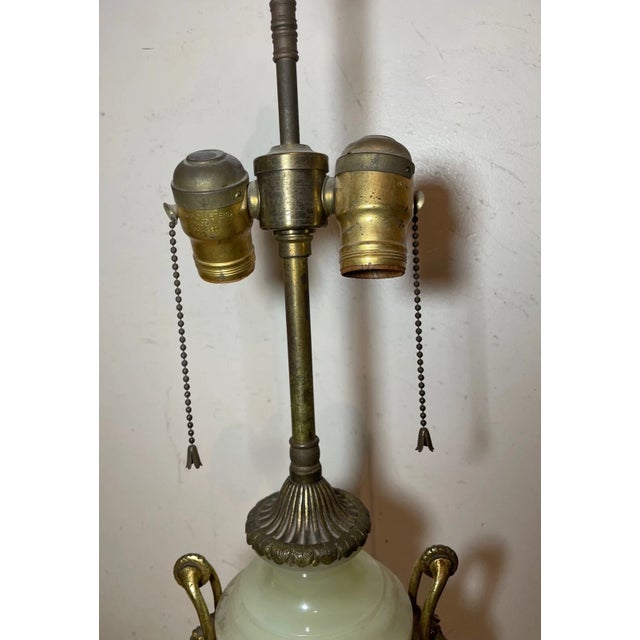 Antique English Ornate Victorian Green Onyx Gilt Bronze Figural Urn Table Lamp For Sale - Image 10 of 15