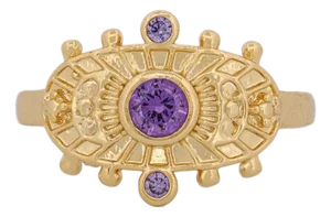 Goddess Cleopatra Amethyst & Gold Adjustable Ring, Size 4