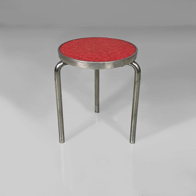 Mid-Century Modern Italian Round Stool in Metal and Red Laminate, 1960s For Sale - Image 13 of 13