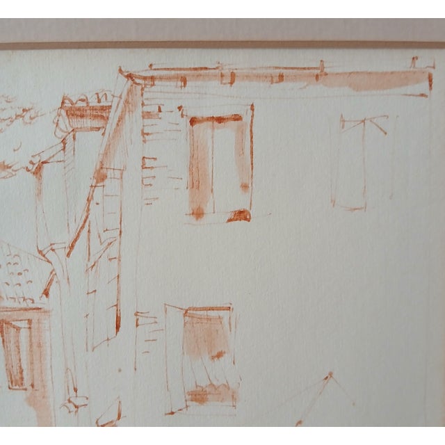 Luigi Bosa Sepia Ink Drawing Venetian Gondolas 1961 For Sale - Image 4 of 9