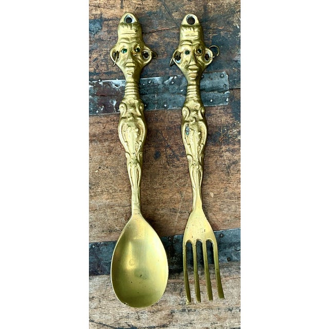 Vintage Brass Tribal Serving Set For Sale - Image 11 of 12