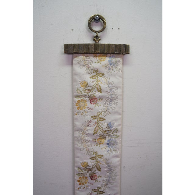 Late 20th Century Vintage Floral Embroidered Silk Needlepoint Bell Pull Tapestry 67" For Sale - Image 5 of 15