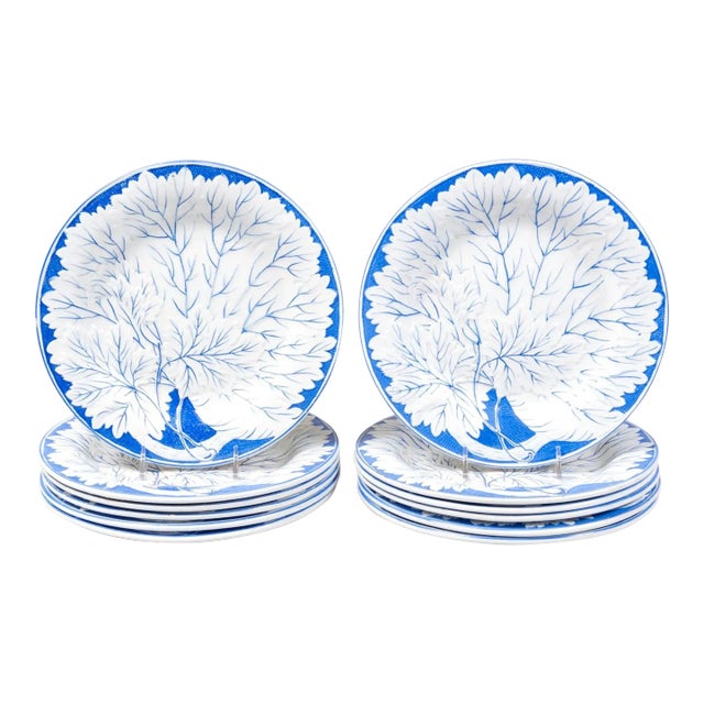 Creil Et Montereau Pottery Leaf Plates- Set of Twelve For Sale