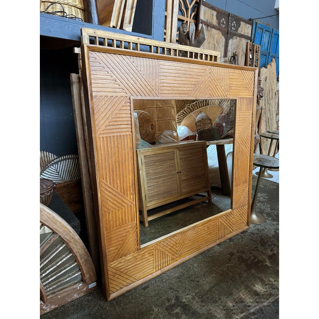 2020s Walnut Deco Wood Square Wall Mirror For Sale - Image 5 of 5