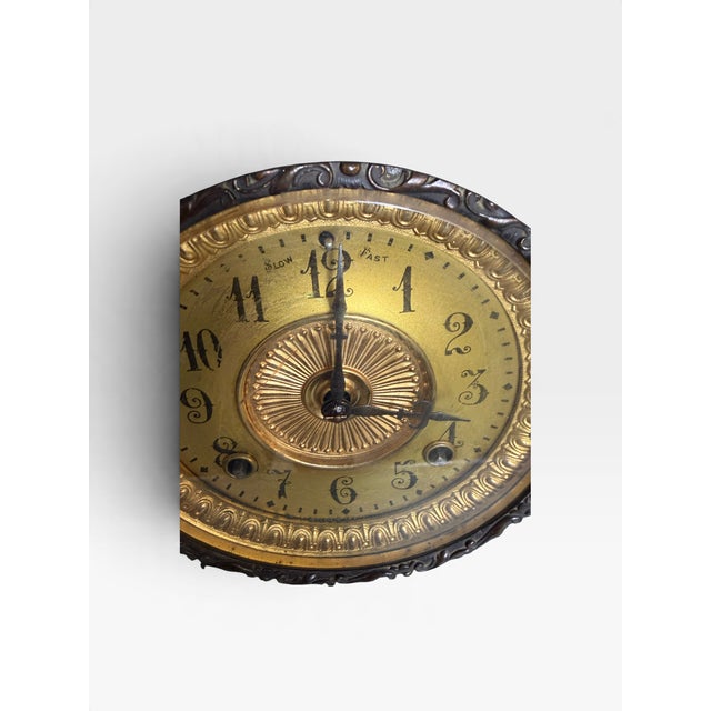 Black Antique Cast Iron Mantel Clock from Ansonia Clock Company, 1890 For Sale - Image 8 of 11