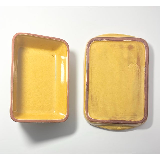 Terre E Provence Yellow & Green Earthenware Rectangle Butter Dish For Sale In Dallas - Image 6 of 7