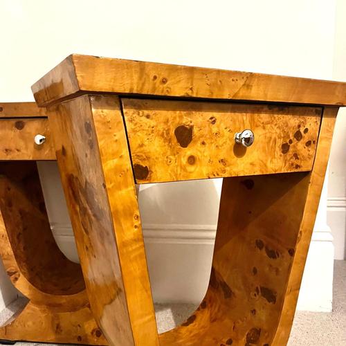 Art Deco Style Burr Walnut Bedside or Side Tables, Set of 2 For Sale - Image 3 of 10