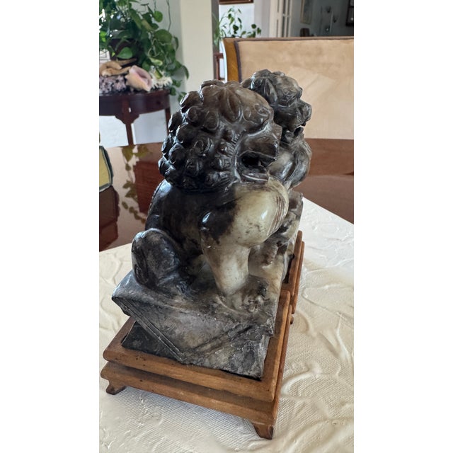 Vintage Foo Dogs Gray Marble Chinese Temple Lions 6” Tall For Sale In San Diego - Image 6 of 14