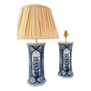 Antique Pillar Lamps from Royal Delft, 1930, Set of 2 For Sale