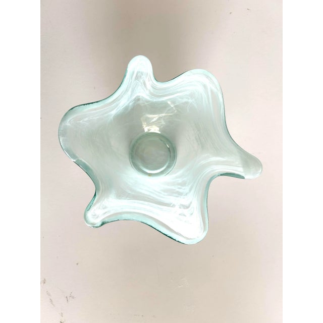 1990s Modern Asymmetry Aqua Glass Bowl For Sale - Image 4 of 7