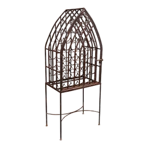 Vintage Wrought Iron Cathedral Style 40 Bottle Wine Rack Cage