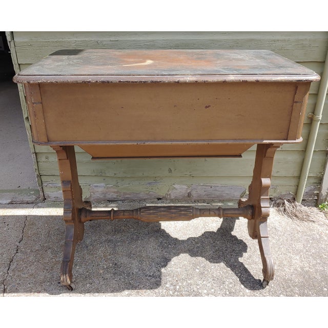 Victorian Late 19th Century Victorian Cottage Painted Walnut Sewing Table For Sale - Image 3 of 11