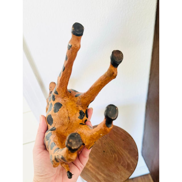 Brown Hand Made Vintage Leather-Wrapped Giraffe Safari Sculpture For Sale - Image 8 of 12