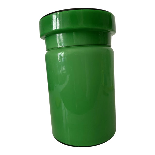 1960s Tall Forest Green Cased Glass Container With Lid For Sale