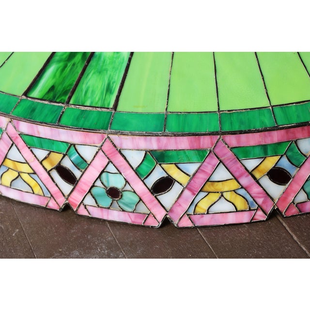 John Morgan & Sons Large 33 Inch Diameter Geometric Leaded Stain Glass Shade - Colorful For Sale - Image 4 of 10