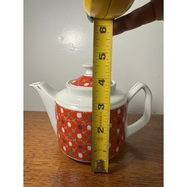 Vintage Floral Teapot Red White Porcelain | Mid Century Style Tea Pot For Sale - Image 14 of 14