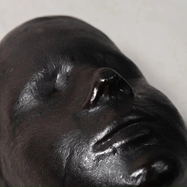 Studio Pottery Black Ceramic Detailed Face Sculpture For Sale - Image 9 of 12