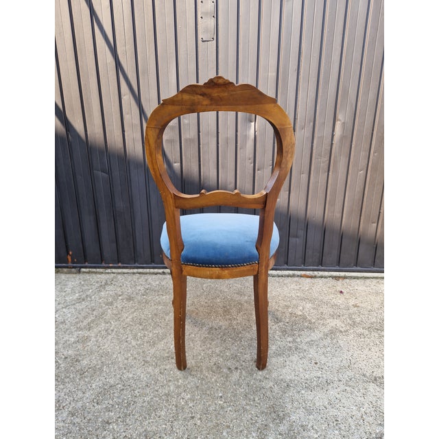 Wood Louis Philippe Chairs in Walnut and Blue Velvet, 1950s, Set of 5 For Sale - Image 7 of 15