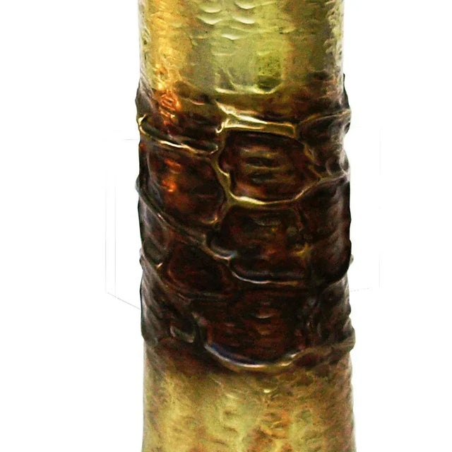 Mid-Century Chiseled Brass and Silver Vase by Mario Pinton for Ateliers des Orfevres For Sale - Image 4 of 5