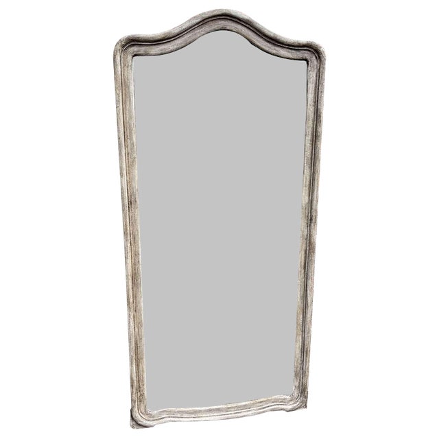 Large Antique 19th Century French Carved Wood Painted Mirror For Sale