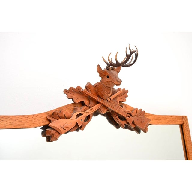 Antique Carved Oak Stag Mounted Mirror, 1950s For Sale - Image 3 of 10