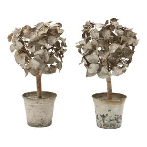 Antique 19th Century French Zinc Tole Topiary Trees in Flower Pots - a Pair