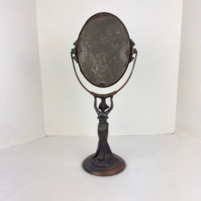 Metal Art Nouveau Figural Lady Vanity Mirror For Sale - Image 7 of 10